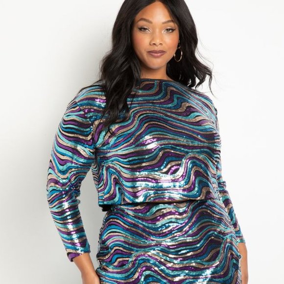 Eloquii Dresses & Skirts - Wavy Sequin crop top and midi skirt from ELOQUII